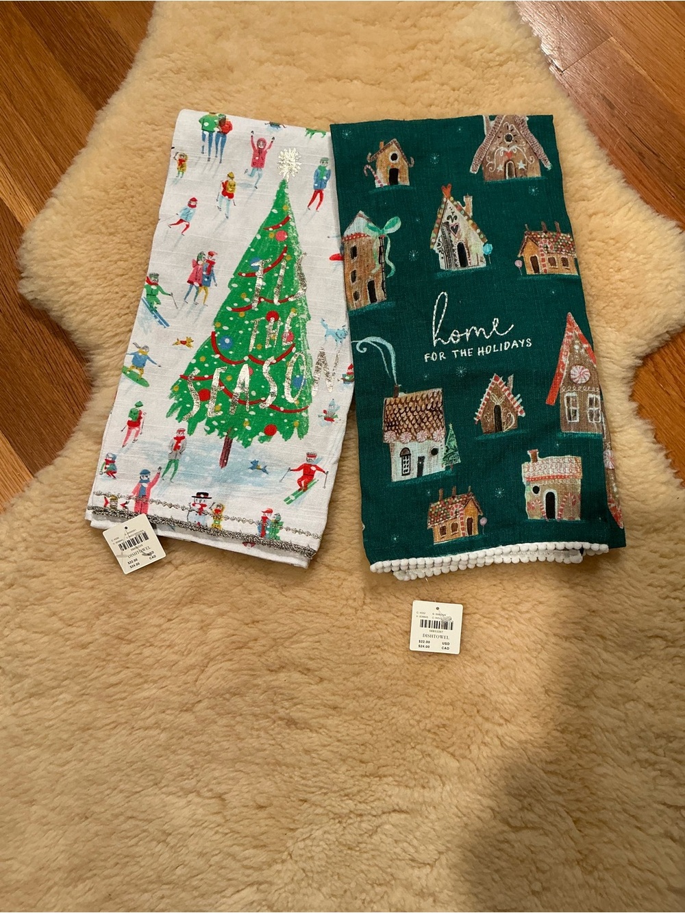 Set of 2 Anthropologie Kong Yew Wong Christmas holiday dish towels